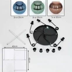 Koyoto Suspension, Boule lumineuse, Suspension grappe 45 cm Bleu, Vert, Cuivré, 5 lumières