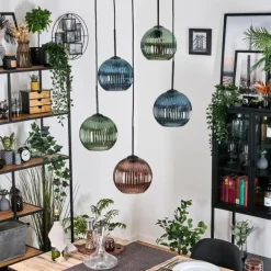 Koyoto Suspension, Boule lumineuse, Suspension grappe 45 cm Bleu, Vert, Cuivré, 5 lumières