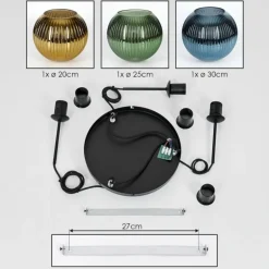 Koyoto Suspension, Boule lumineuse, Suspension grappe 30 cm Bleu, Or, Vert, 3 lumières