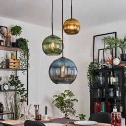 Koyoto Suspension, Boule lumineuse, Suspension grappe 30 cm Bleu, Or, Vert, 3 lumières