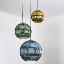Koyoto Suspension, Boule lumineuse, Suspension grappe 30 cm Bleu, Or, Vert, 3 lumières