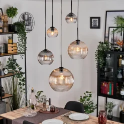 Koyoto Suspension, Boule lumineuse, Suspension grappe Ambre, Clair, Fumé, 5 lumières