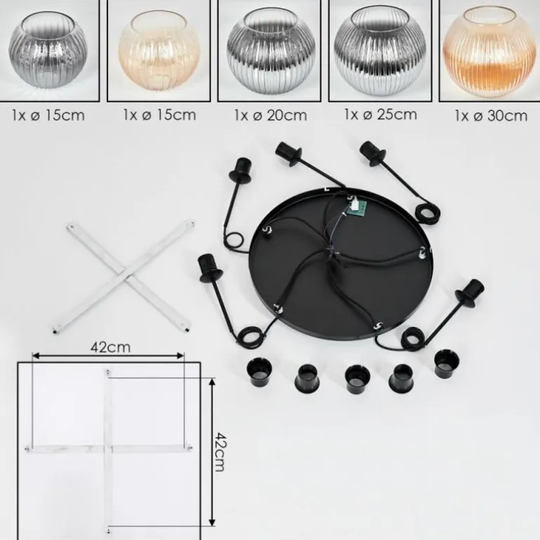 Koyoto Suspension, Boule lumineuse, Suspension grappe Ambre, Clair, Fumé, 5 lumières
