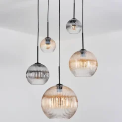 Koyoto Suspension, Boule lumineuse, Suspension grappe Ambre, Clair, Fumé, 5 lumières
