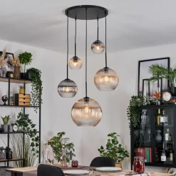 Koyoto Suspension, Boule lumineuse, Suspension grappe Ambre, Clair, Fumé, 5 lumières