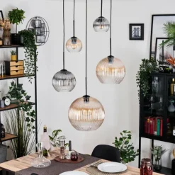 Koyoto Suspension, Boule lumineuse, Suspension grappe Ambre, Clair, Fumé, 5 lumières