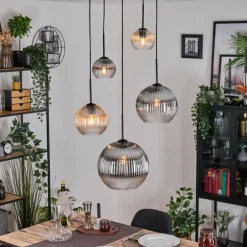 Koyoto Suspension, Boule lumineuse, Suspension grappe Ambre, Clair, Fumé, 5 lumières