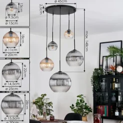 Koyoto Suspension, Boule lumineuse, Suspension grappe Ambre, Clair, Fumé, 5 lumières