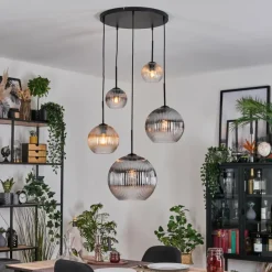 Koyoto Suspension, Boule lumineuse, Suspension grappe Ambre, Clair, Fumé, 5 lumières