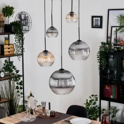 Koyoto Suspension, Boule lumineuse, Suspension grappe Ambre, Clair, Fumé, 5 lumières