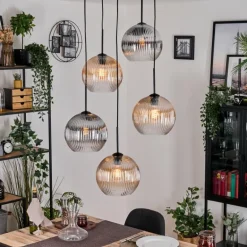 Koyoto Suspension, Boule lumineuse, Suspension grappe Ambre, Clair, Fumé, 5 lumières