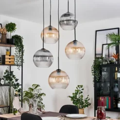Koyoto Suspension, Boule lumineuse, Suspension grappe Ambre, Clair, Fumé, 5 lumières