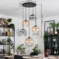 Koyoto Suspension, Boule lumineuse, Suspension grappe Ambre, Clair, Fumé, 5 lumières