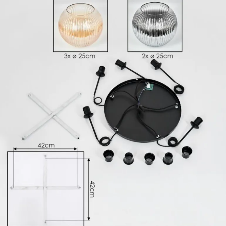 Koyoto Suspension, Boule lumineuse, Suspension grappe Ambre, Clair, Fumé, 5 lumières