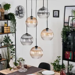 Koyoto Suspension, Boule lumineuse, Suspension grappe Ambre, Clair, Fumé, 5 lumières