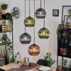 Koyoto Suspension, Boule lumineuse, Suspension grappe Bleu, Vert, Cuivré, 5 lumières