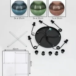 Koyoto Suspension, Boule lumineuse, Suspension grappe Bleu, Vert, Cuivré, 5 lumières