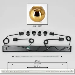 Koyoto Suspension, Boule lumineuse, Suspension Or, 4 lumières