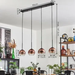Koyoto Suspension Clair, Cuivré, 4 lumières