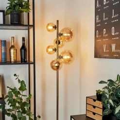 Lampadaire Chehalis LED Laiton, Noir, 6 lumières