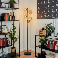 Lampadaire Chehalis LED Laiton, Noir, 6 lumières