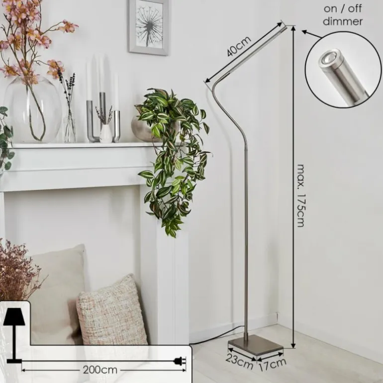 Lampadaire Reuland LED Nickel mat, 1 lumière