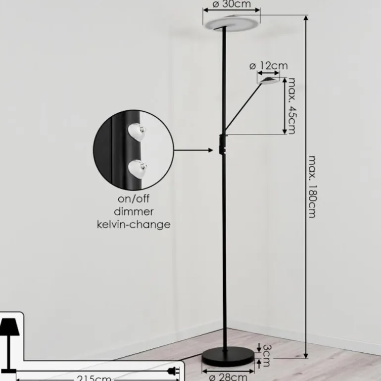 Lampadaire à vasque Choupico LED Noir, 2 lumières