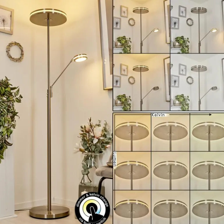 Lampadaire à vasque Huallilemu LED Nickel mat, 2 lumières