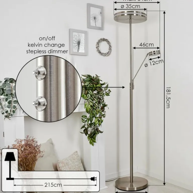 Lampadaire à vasque Huallilemu LED Nickel mat, 2 lumières
