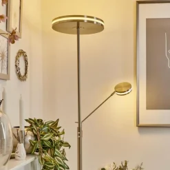 Lampadaire à vasque Huallilemu LED Nickel mat, 2 lumières