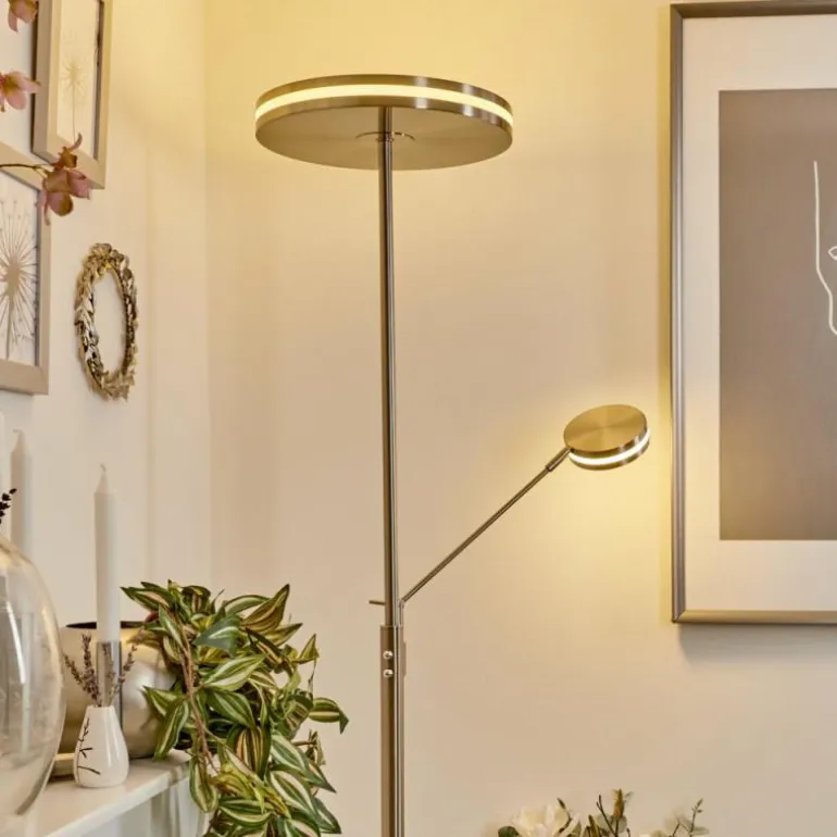 Lampadaire à vasque Huallilemu LED Nickel mat, 2 lumières
