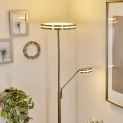 Lampadaire à vasque Huallilemu LED Nickel mat, 2 lumières