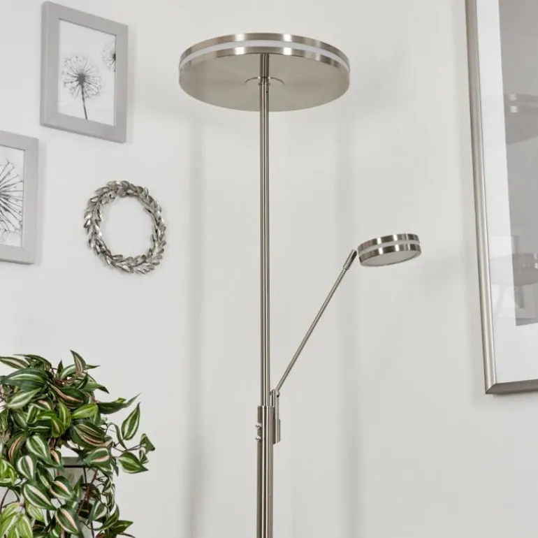 Lampadaire à vasque Huallilemu LED Nickel mat, 2 lumières