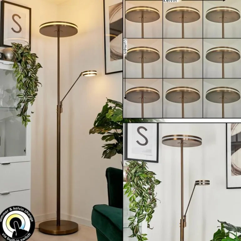 Lampadaire à vasque Huallilemu LED Vieux laiton, 2 lumières