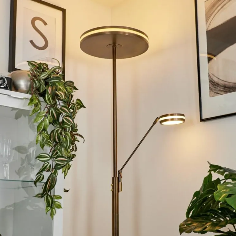 Lampadaire à vasque Huallilemu LED Vieux laiton, 2 lumières