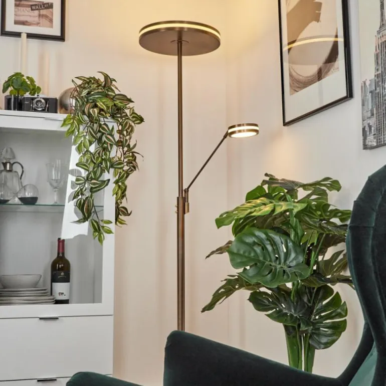 Lampadaire à vasque Huallilemu LED Vieux laiton, 2 lumières
