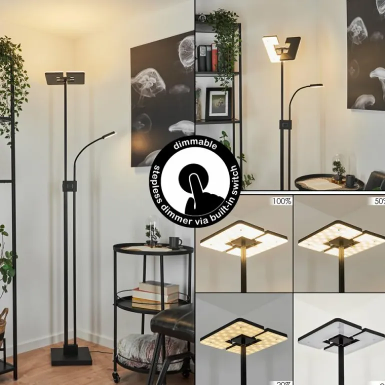 Lampadaire à vasque Janze LED Noir, 2 lumières