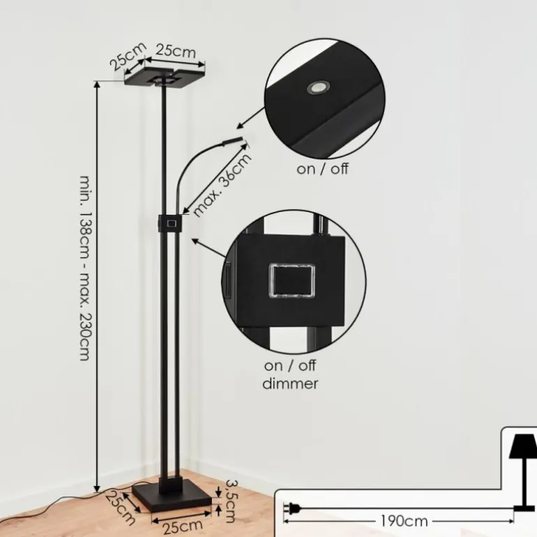 Lampadaire à vasque Janze LED Noir, 2 lumières