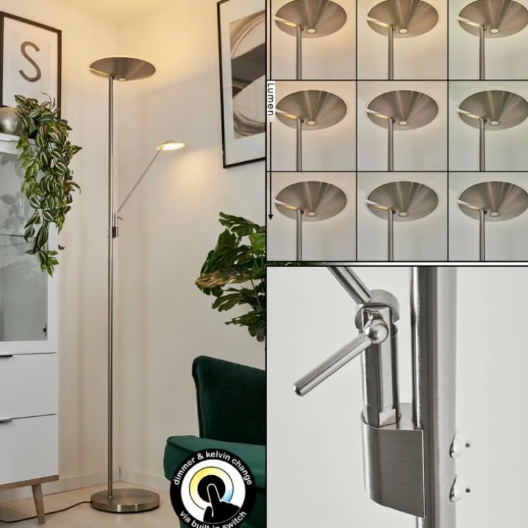 Lampadaire à vasque Murca LED Nickel mat, 2 lumières