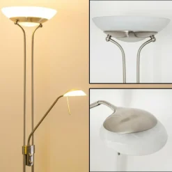 Lampadaire à vasque Biot LED Nickel mat, 2 lumières