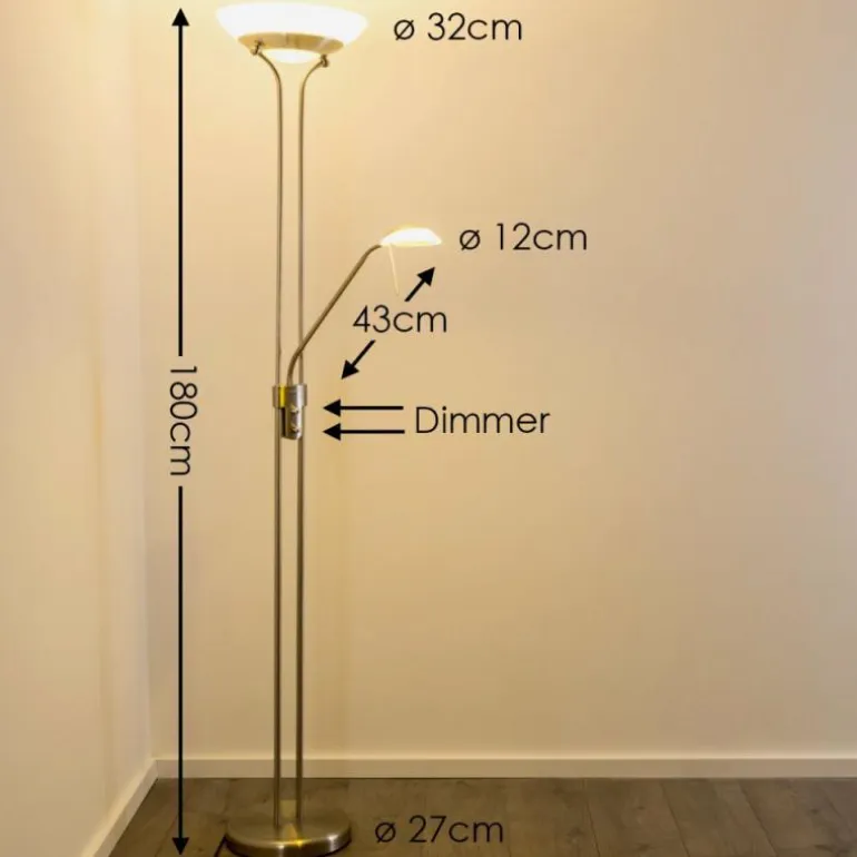 Lampadaire à vasque Biot LED Nickel mat, 2 lumières
