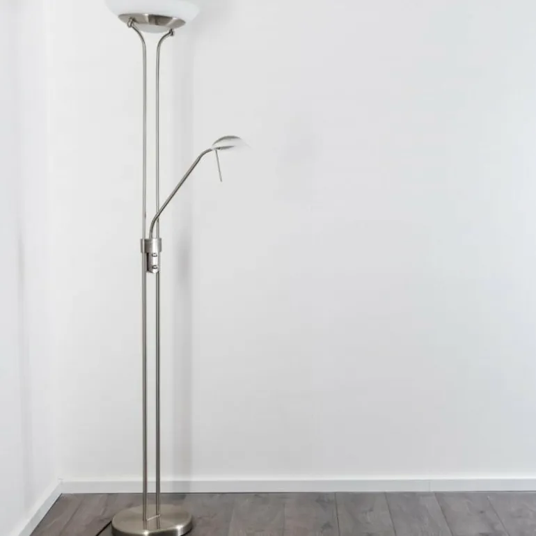 Lampadaire à vasque Biot LED Nickel mat, 2 lumières