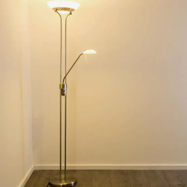Lampadaire à vasque Biot LED Nickel mat, 2 lumières