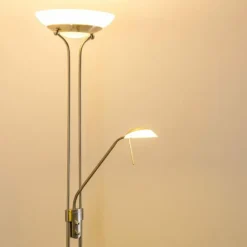 Lampadaire à vasque Biot LED Nickel mat, 2 lumières