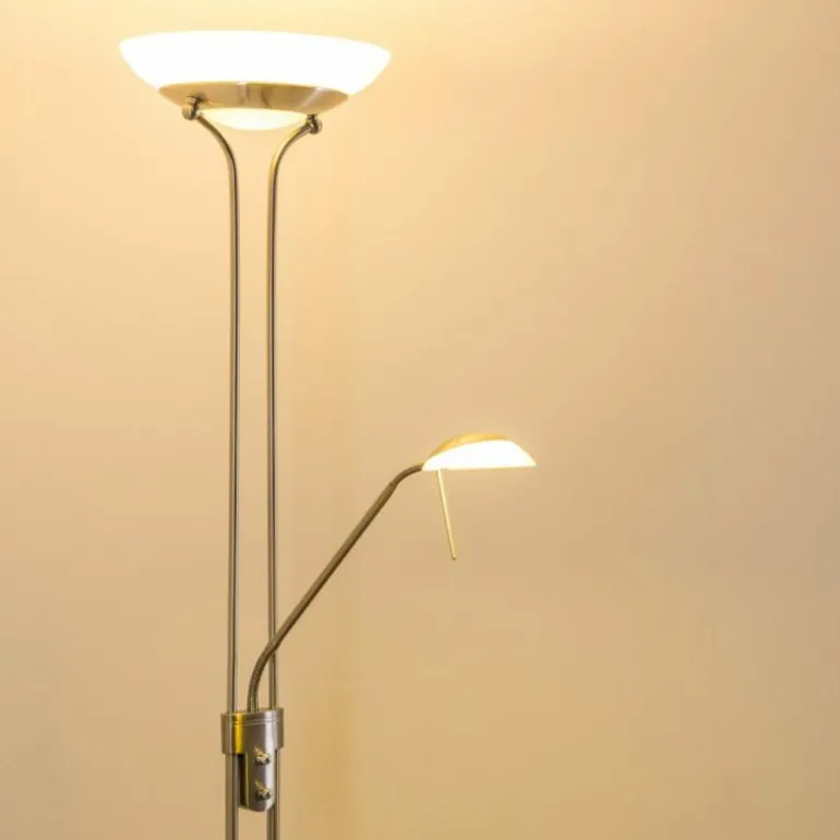 Lampadaire à vasque Biot LED Nickel mat, 2 lumières
