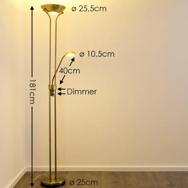 Lampadaire à vasque Rom LED Vieux laiton, 2 lumières