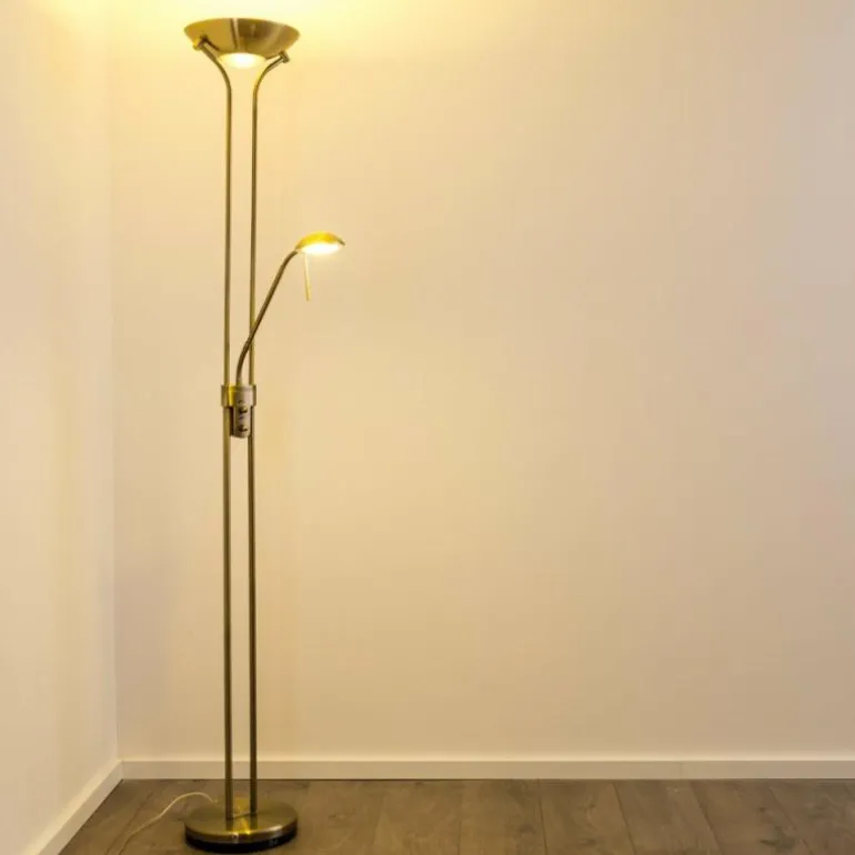 Lampadaire à vasque Rom LED Vieux laiton, 2 lumières
