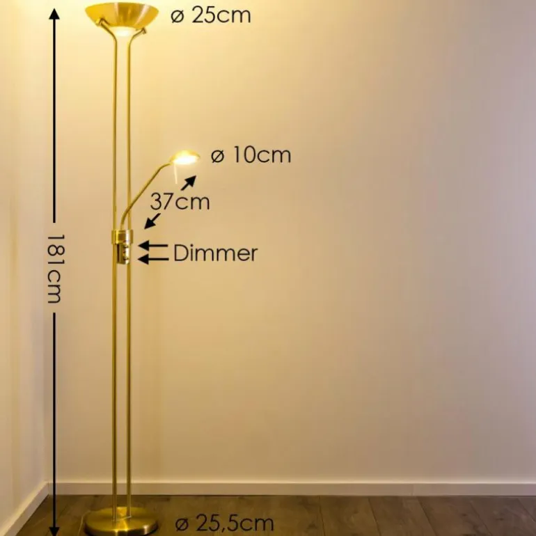 Lampadaire à vasque Rom LED Laiton, 2 lumières