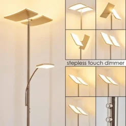 Lampadaire à vasque Thyolo LED Acier brossé, 2 lumières