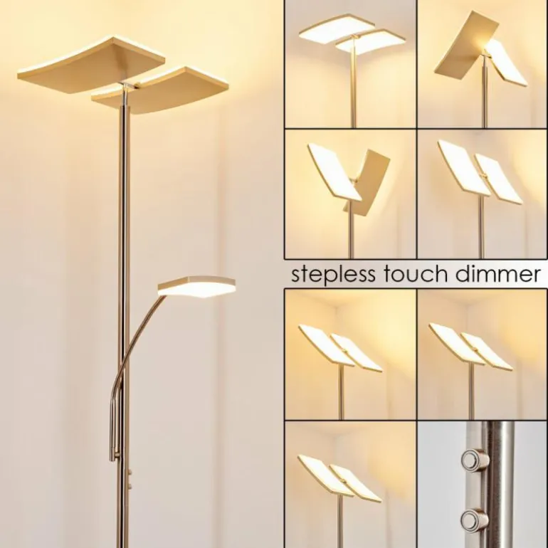 Lampadaire à vasque Thyolo LED Acier brossé, 2 lumières